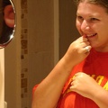 Robin laughing in the mirror